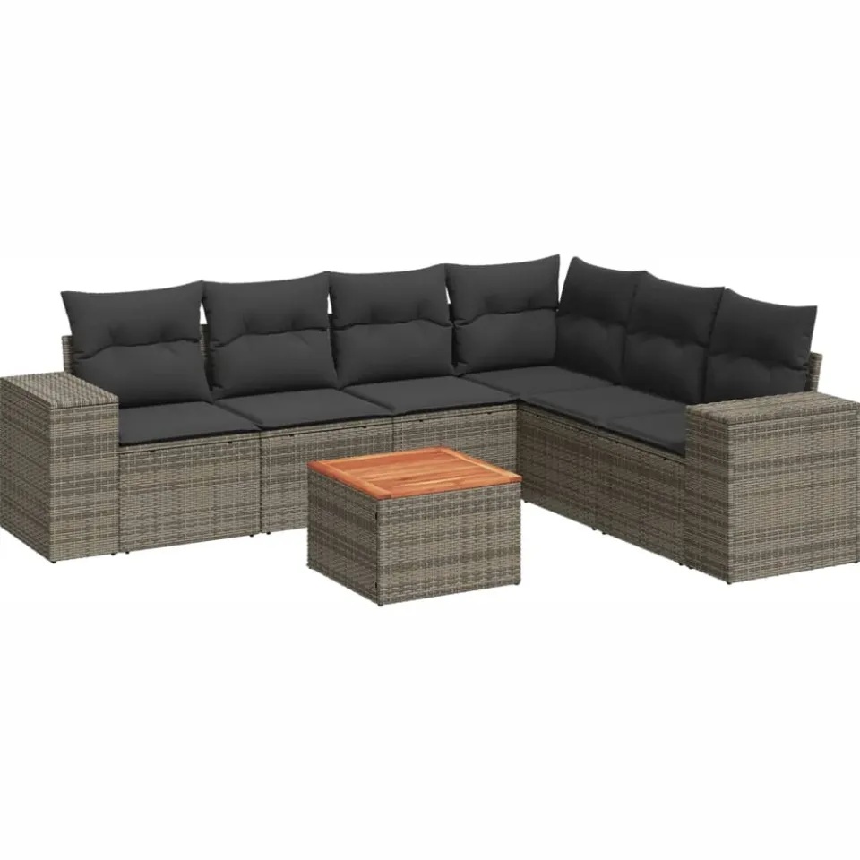 vidaXL 7-delige Loungeset met kussens poly rattan grijs