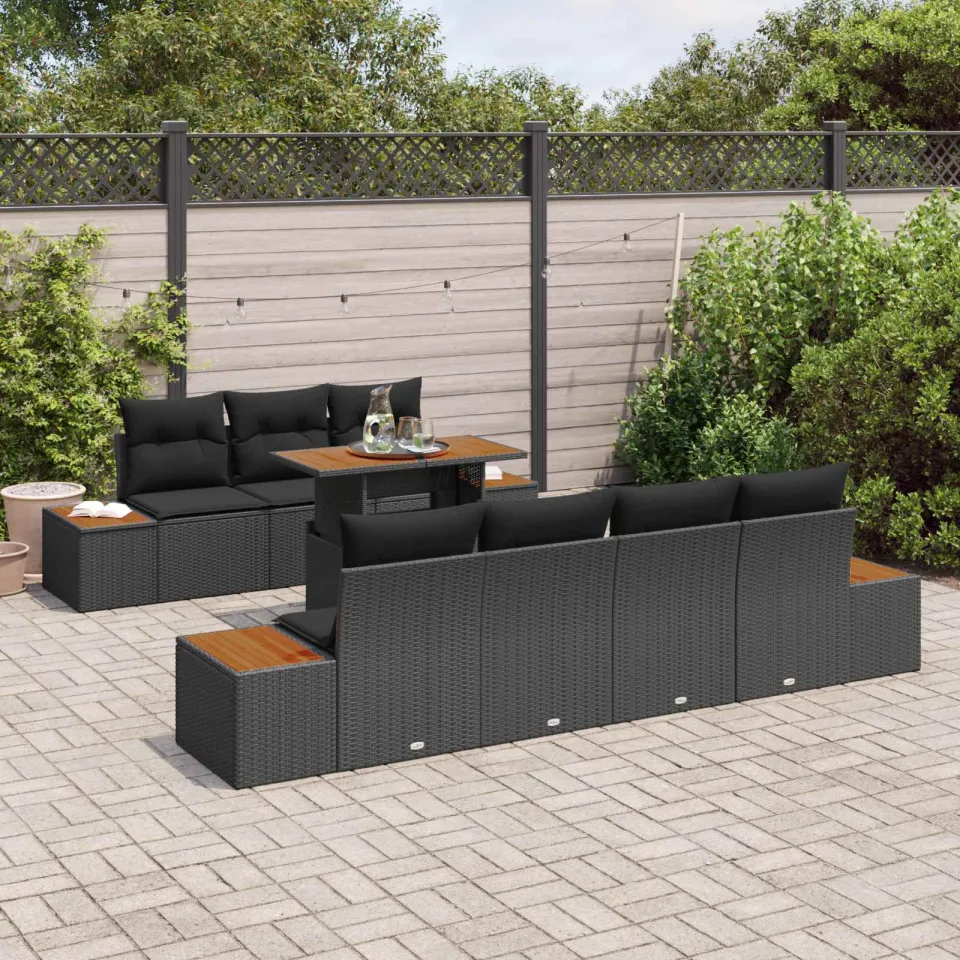 vidaXL Tuin Sofa Set 8 st Zwart Poly riet, foto 3