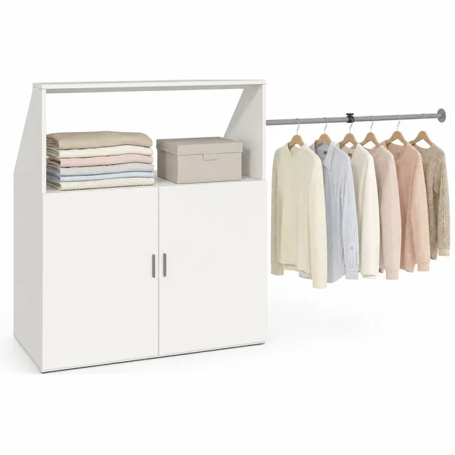 Vcm Kleiderschrank für Dachschräge mit Kleiderstange & Stauraum Schrank für Schlafzimmer Dachboden - Dacho Weiß