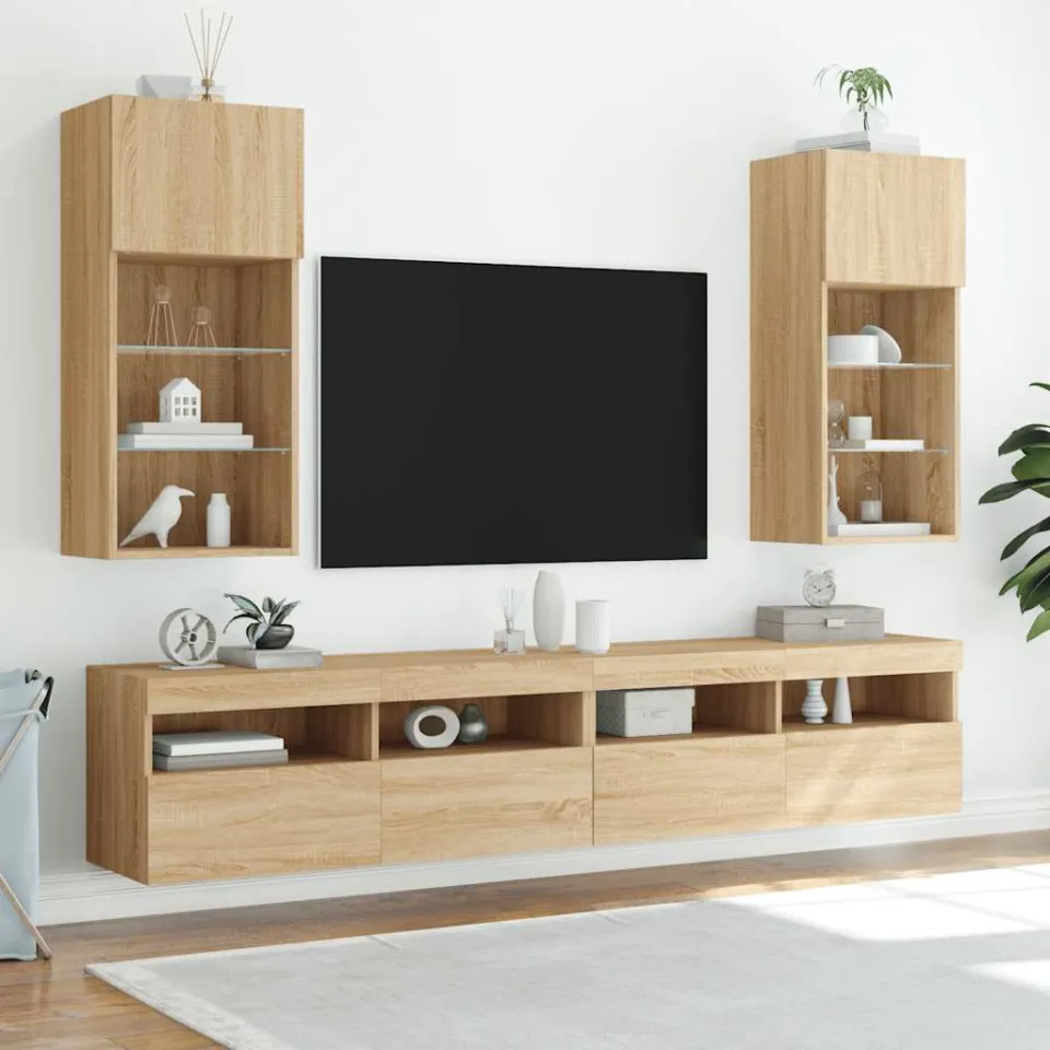 vidaXL Tv-meubels met LED-verlichting 2 st 40,5x30x90 cm sonoma eiken, foto 3