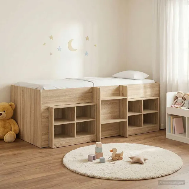 vidaXL Loft Bed Frame met Kast 3 st Sonoma Eiken Bewerkt hout Bruin