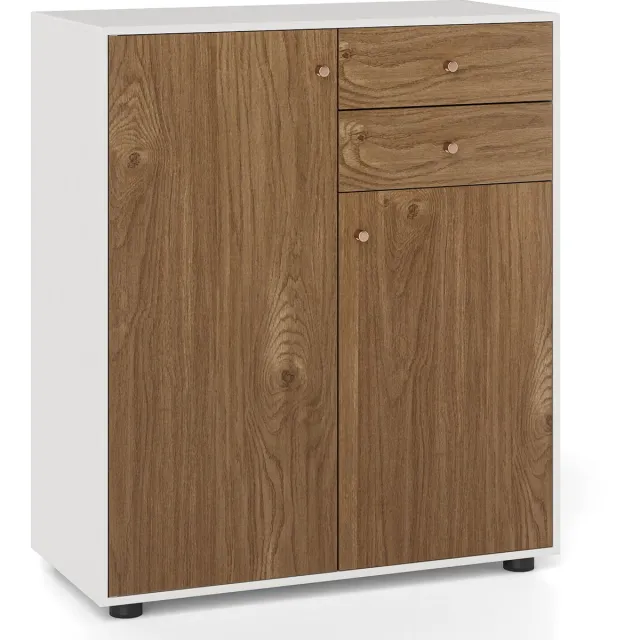 Costway Buffetkast, Sideboard met 2 laden, 2 deuren en 3 verstelbare planken, Voorraadkast, Ladekast voor eetkamer, woonkamer & gang (Natuur) Wit