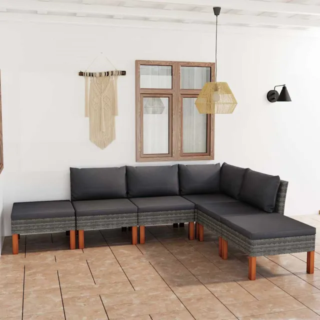 vidaXL 6-delige Loungeset met kussens poly rattan grijs, foto 2
