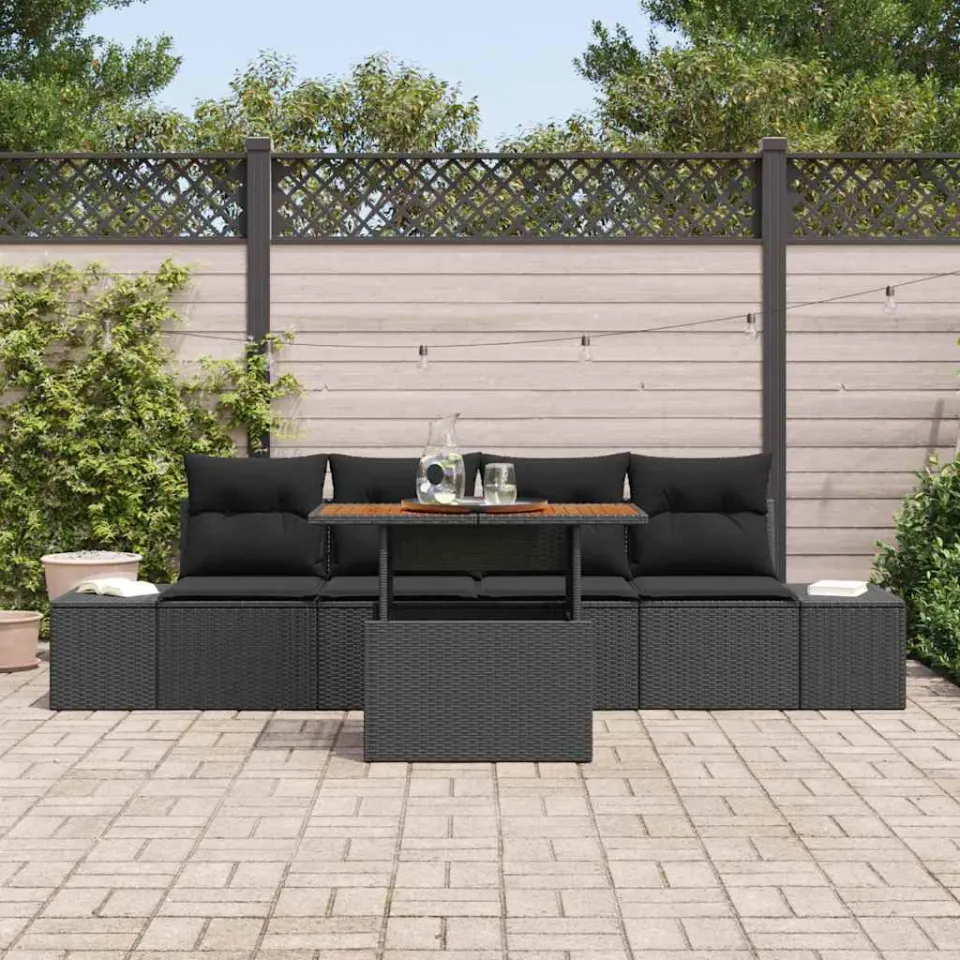 vidaXL Tuin Sofa Set 5 st Zwart Poly riet, foto 3