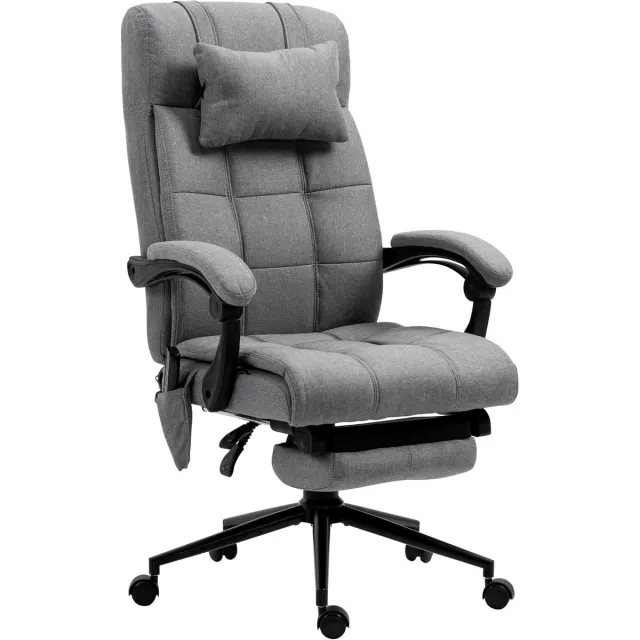 Clruro Bureaustoel - 66x76x112-120 cm - Massage en Lendenverwarming - Polyester - Grijs