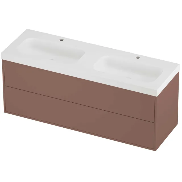 Proline Haga Badmeubelset Polystone Mezza 2 Laden 140x46x58 cm Mat White Beauty Blush Rosé Goud