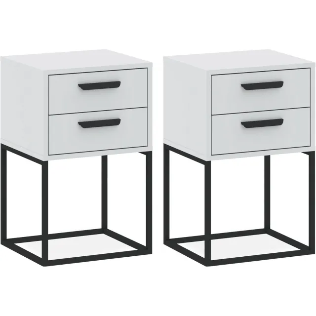 KONSIMO RECTUS Nachtkastje Set van 2 - met lades - Bijzettafeltjes (2 stuks) - Wit - 40x65x39 cm