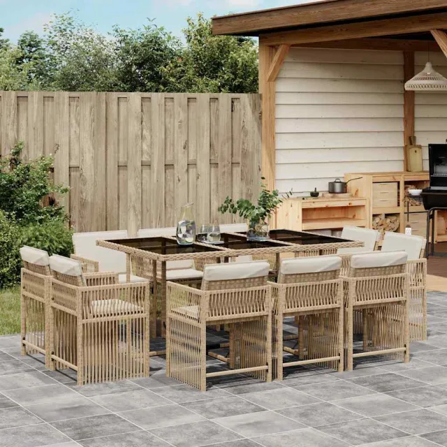 vidaXL 11-delige Tuinset met kussens poly rattan beige, foto 2