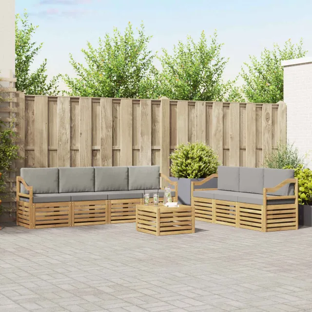 vidaXL Sofa-Sets 8 st 7-zits White and Light Grey Polyester Lichtgrijs
