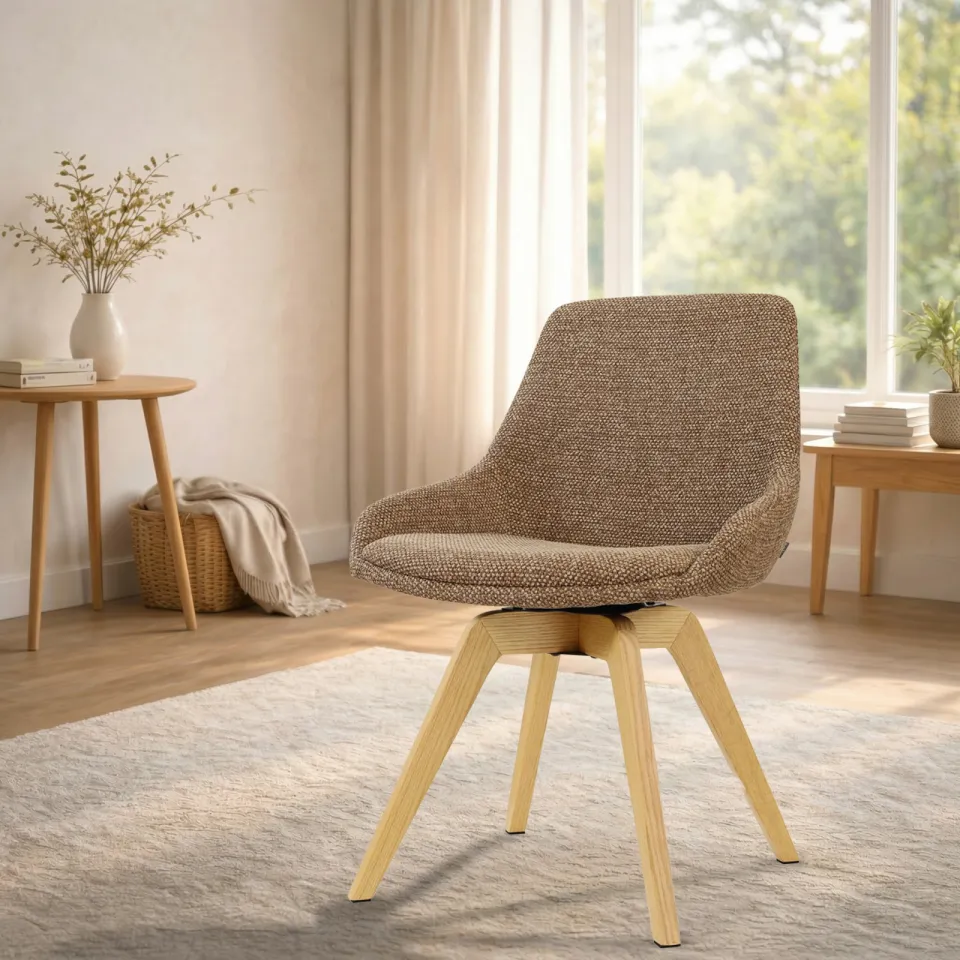 Nolon Noor-Isa draaibare eetkamerstoel bruin blend - houten onderstel, foto 2