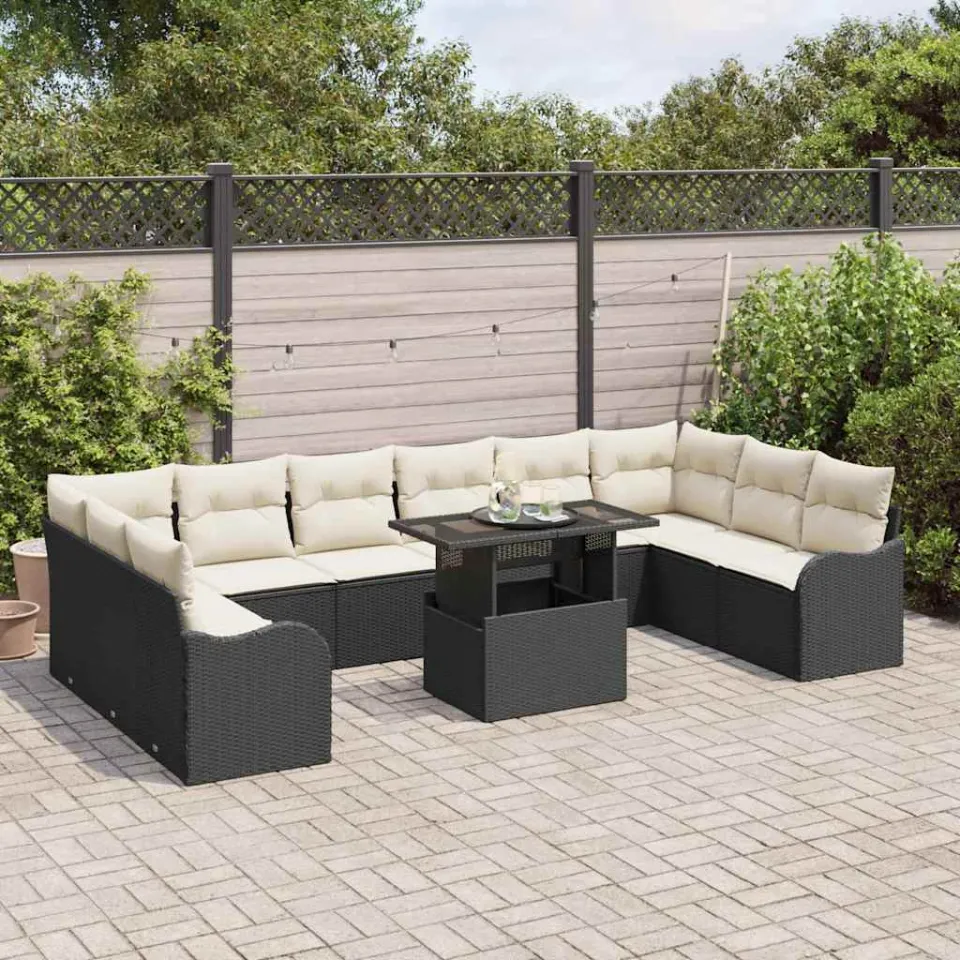 vidaXL Tuin Sofa Set 11 st Zwart Poly riet, foto 3