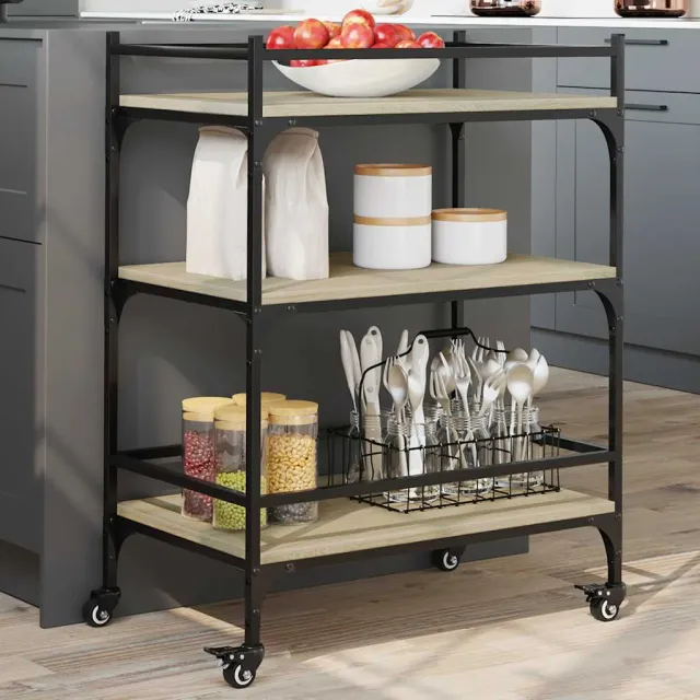 vidaXL Keukentrolley 65x40x86,5 cm bewerkt hout sonoma eikenkleurig Bruin