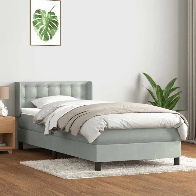 vidaXL Boxspring met matras fluweel lichtgrijs 80x220 cm grijs