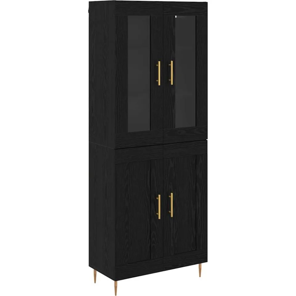 vidaXL Hoge kast 2 st Zwart Eiken 69,5 x 34 x 180 cm Bewerkt hout, foto 3