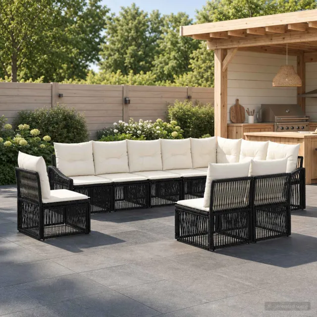 vidaXL Tuinbankenset 10 st 10-zits Zwart poly rattan, foto 2