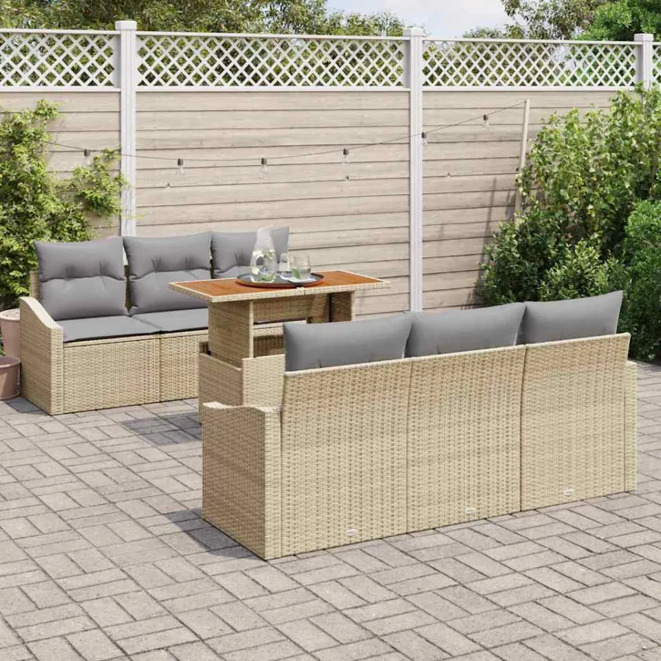 vidaXL Tuin Sofa Set 7 st Beige Poly riet, foto 2