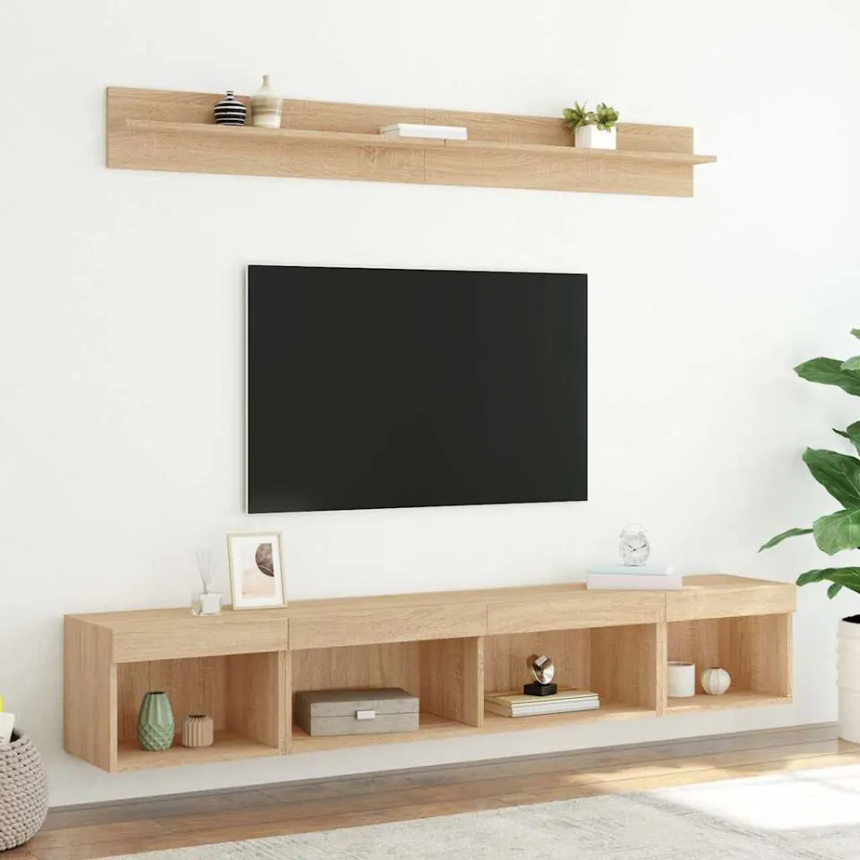 vidaXL 5-delige Tv-wandmeubelset met LED bewerkt hout sonoma eiken, foto 2