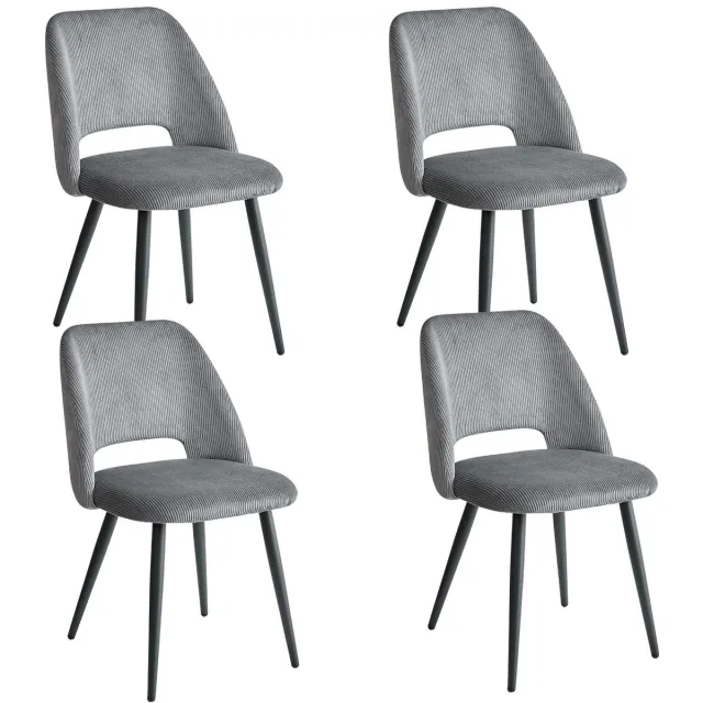 Stervia Eetkamerstoelen - Eetkamerstoelen set van 4 - Stoelen - Ergonomisch - Corduroy Stof - Zachte zitting - Donkergrijs