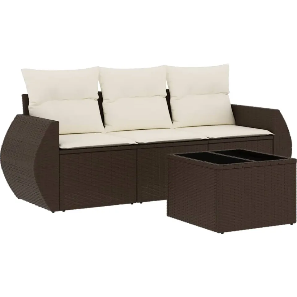 vidaXL 4-delige Loungeset met kussens poly rattan bruin, foto 3