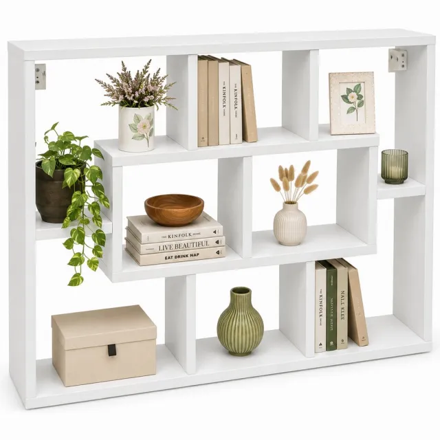 Vcm Wandregal mit 10 Fächern, Hängeregal 85 x 48 x 16 cm, Bücherregal und Dekoregal für Wohnzimmer, Büro und Flur - Opila Weiß
