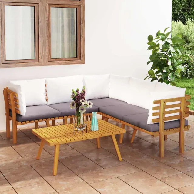 vidaXL 6-delige Loungeset met kussens massief acaciahout bruin, foto 2