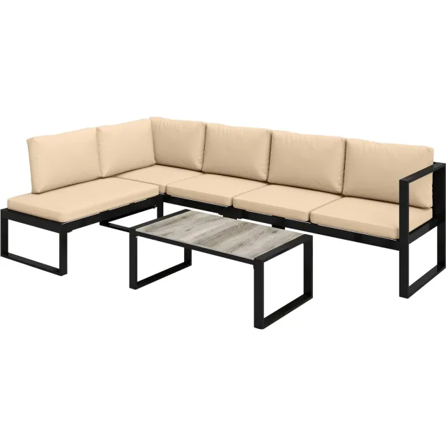Sunona Tuinmeubelset 4-delig - Loungeset met hoekbank en salontafel - Inclusief kussens - Staal - 247 x 152 x 65 cm - Zwart/Khaki Grijs
