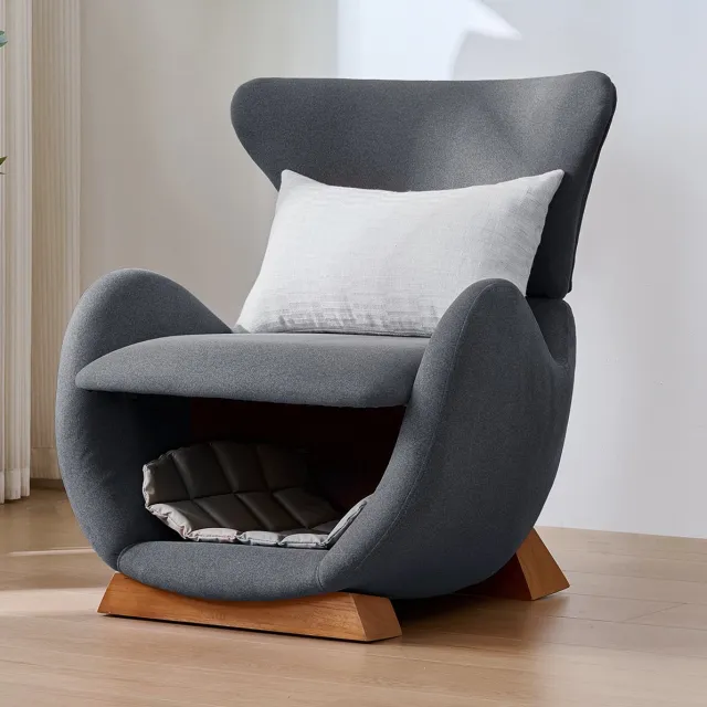 COVREO Fauteuil 66x69x76 cm grijs, stof en hout met huisdierhol
