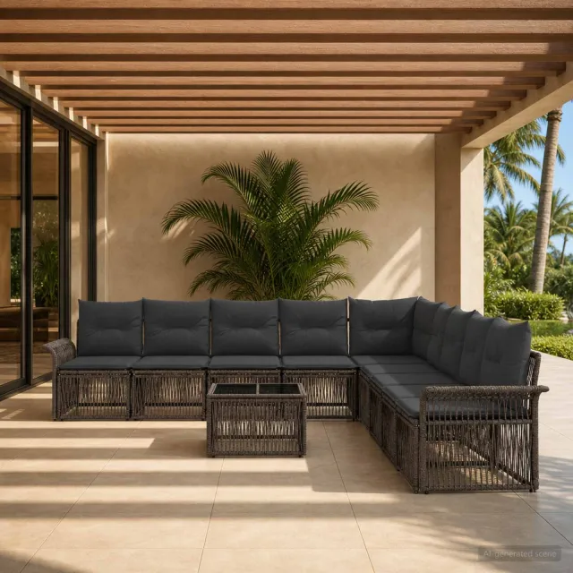 vidaXL Tuinbankenset 10 st 11-zits Grijs poly rattan, foto 2