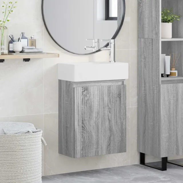 vidaXL Badkamermeubel met kraan Grijs Sonoma 45,5 x 22,5 x 84 cm