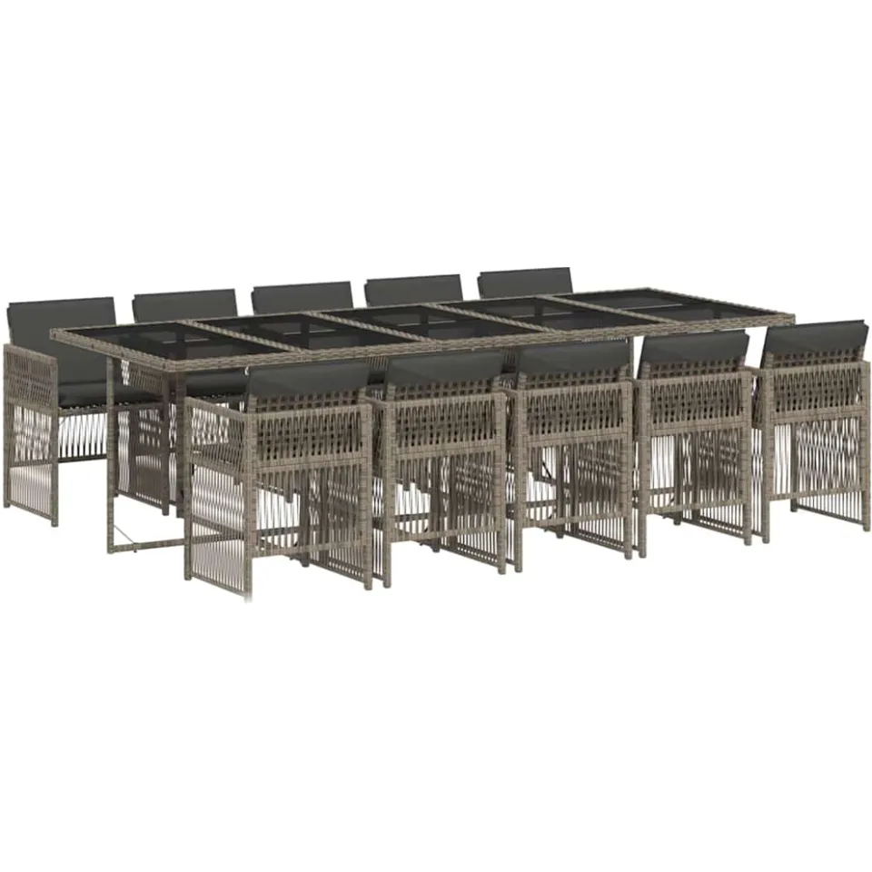 vidaXL 11-delige Tuinset met kussens poly rattan grijs