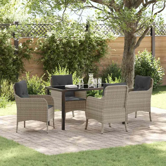 vidaXL Tuin eettafelset 5 st Lichtgrijs poly rattan, foto 2