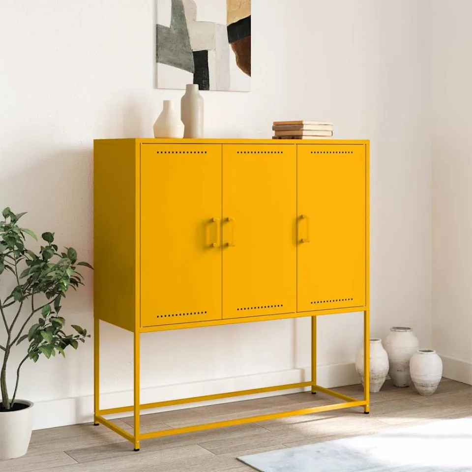 vidaXL Hoge kast 100,5x39x107 cm staal mosterdgeel, foto 3