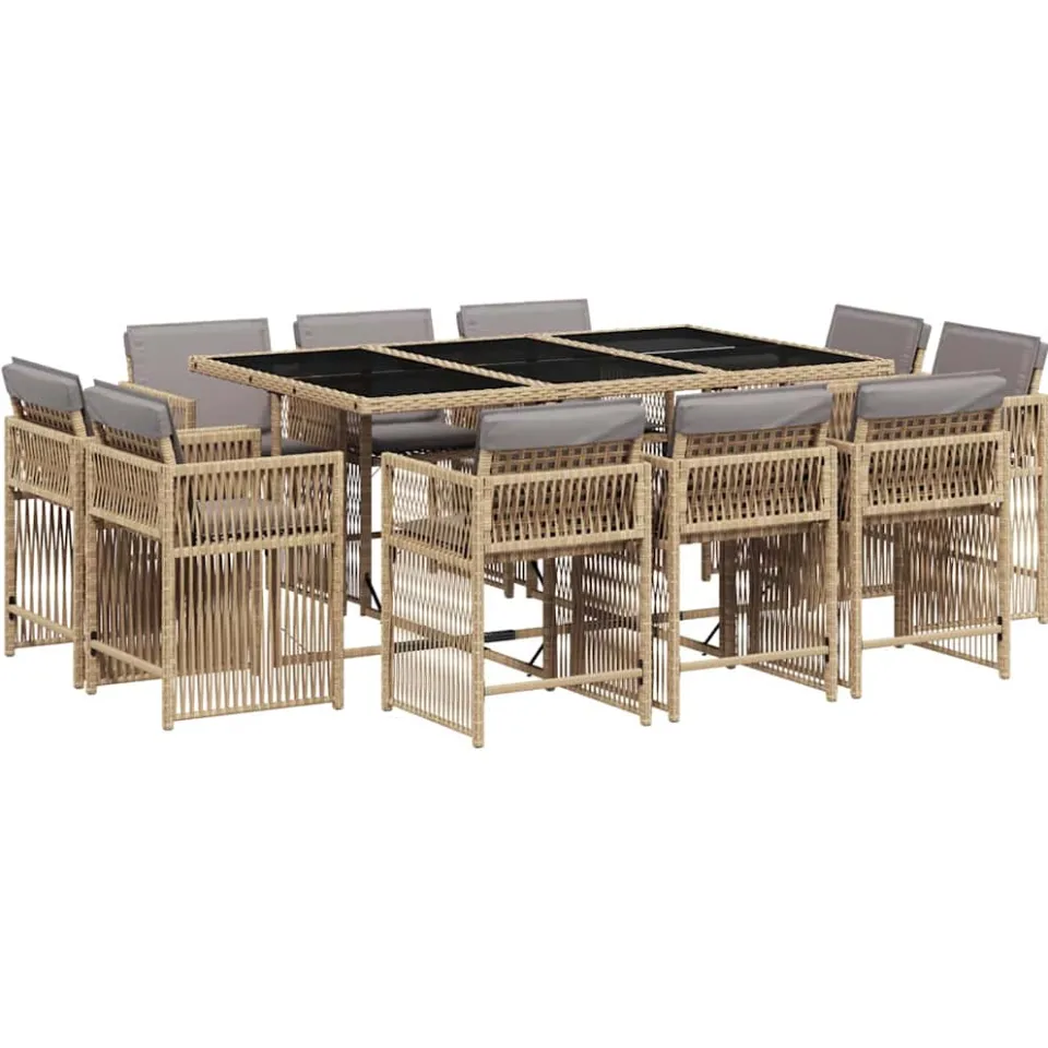 vidaXL 11-delige Tuinset met kussens poly rattan gemengd beige, foto 3