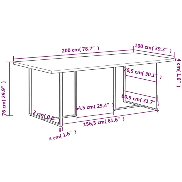 vidaXL Eettafel - 200 - cm - ruw - mangohout Bruin