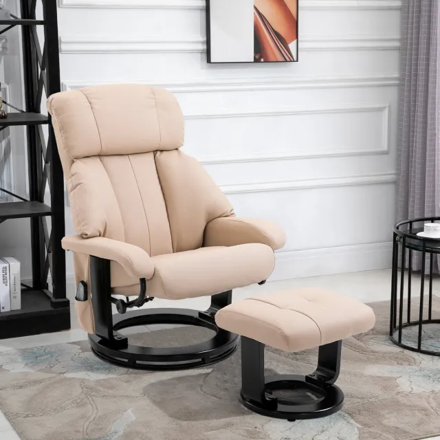 COVREO Relaxfauteuil 76x80x102 cm crèmewit, kunstleer met hocker Beige