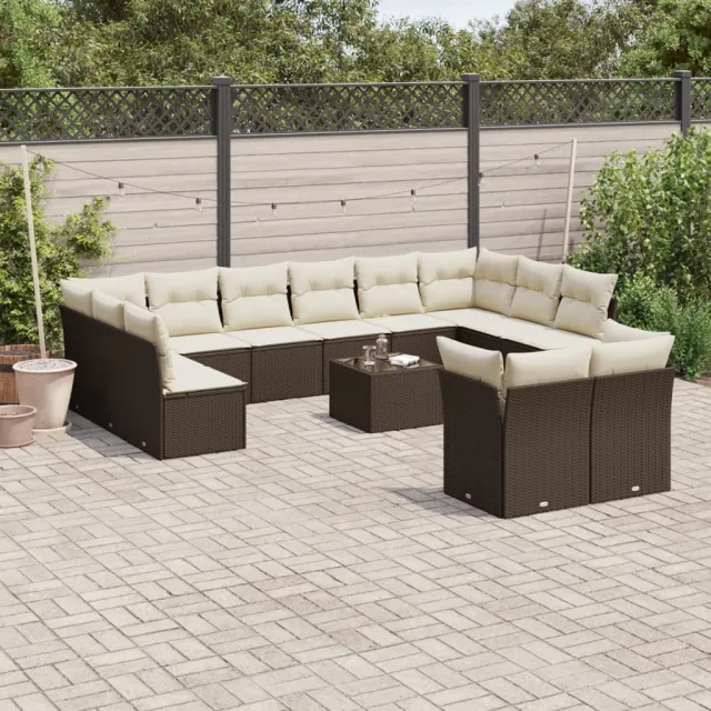 vidaXL 13-delige Loungeset met kussens poly rattan bruin, foto 2