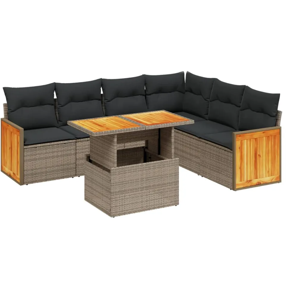 vidaXL 7-delige Loungeset met kussens poly rattan grijs, foto 3