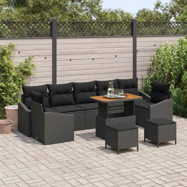 vidaXL Tuinbankenset 10 st Zwart poly rattan, foto 2