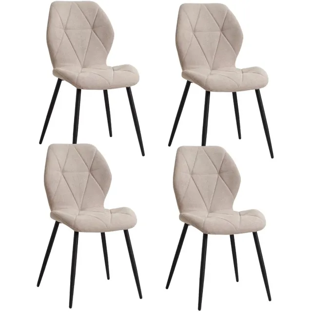 JOYNEXTBUY Eetkamerstoelen set - 4 stuks - Eettafelstoelen - Gewatteerde Linnen Stof - Gestoffeerd - Zwarte Poten - Beige