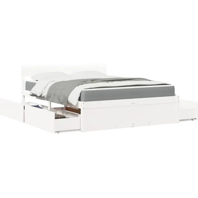 vidaXL Bed met lades en matras massief grenenhout wit 140x200 cm