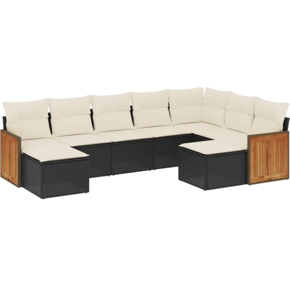 vidaXL 9-delige Loungeset met kussens poly rattan zwart, foto 3