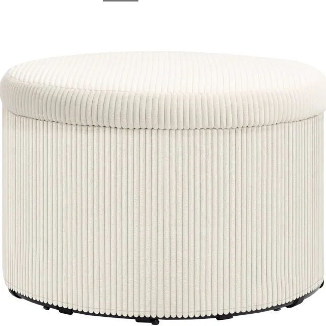 Linkforu Comfortabele Poef – Opbergdoos - Ronde Kruk - Fluwelen Voetensteun – tot 120 kg - Beige – 60x41 cm