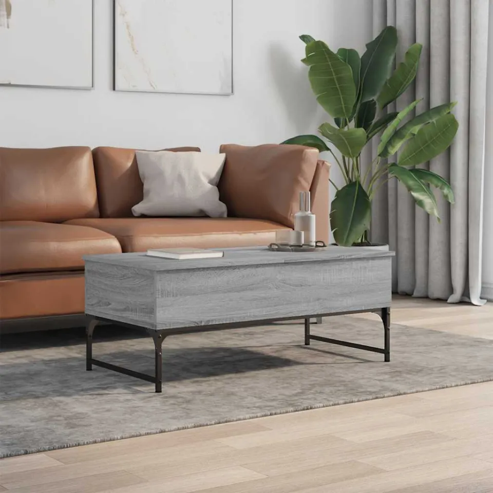 vidaXL Salontafel 100x50x40 cm bewerkt hout en metaal grijs sonoma, foto 3