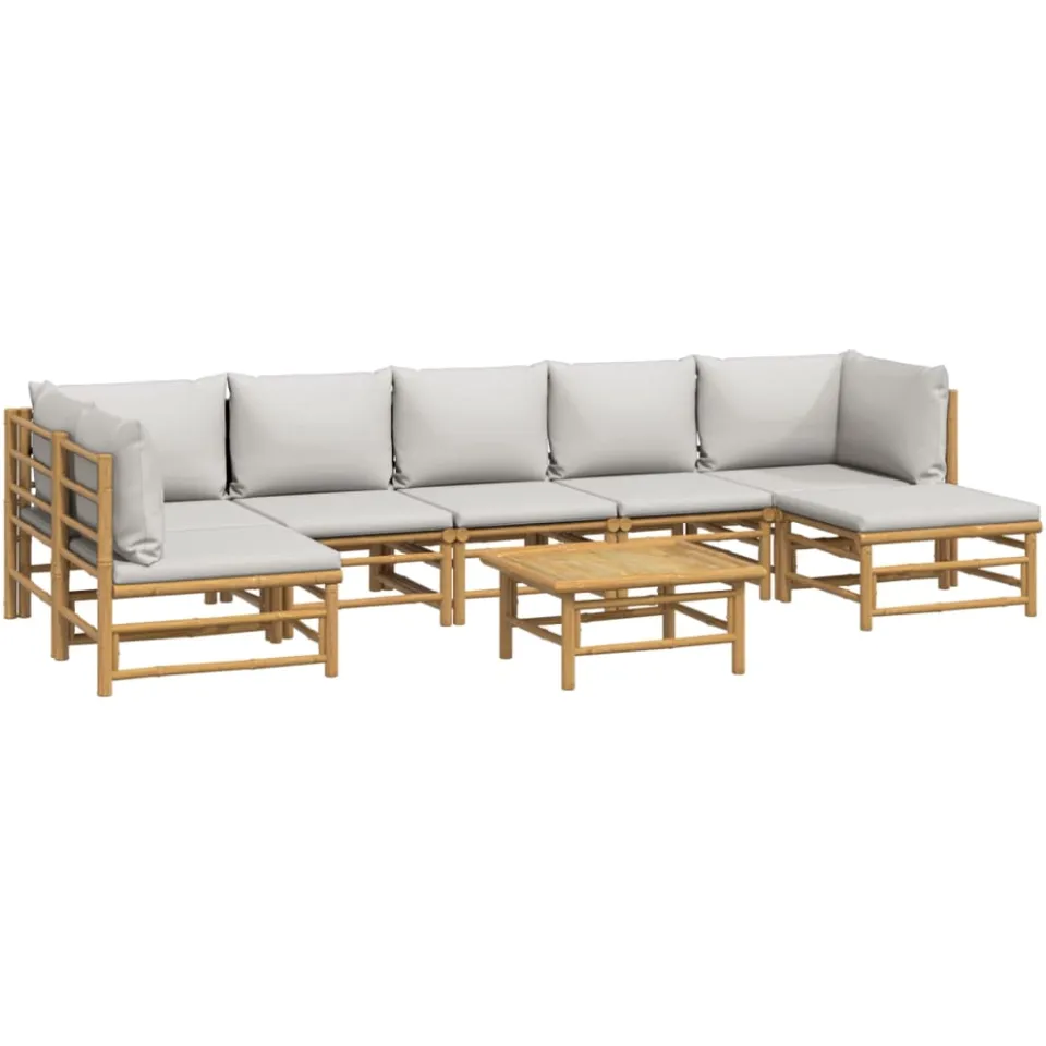 vidaXL 8-delige Loungeset met kussens bamboe lichtgrijs bruin, foto 2