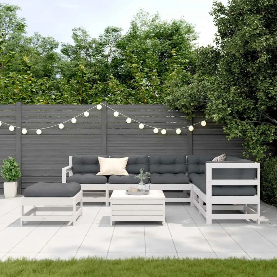 vidaXL 8-delige Loungeset met kussens massief grenenhout wit, foto 3