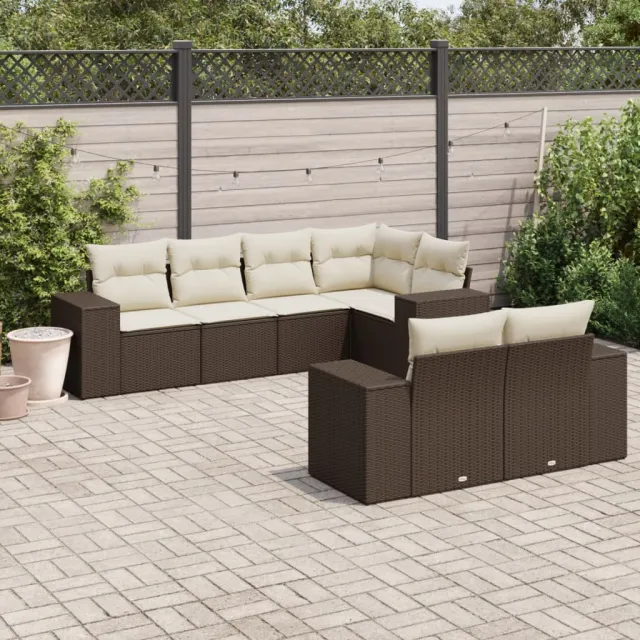 vidaXL 7-delige Loungeset met kussens poly rattan bruin, foto 2