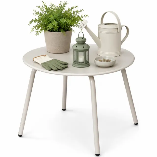 Ambiance Tuin bijzettafeltje - beige - metaal - Dia 50 cm - Hoogte 40 cm - rond - koffietafel