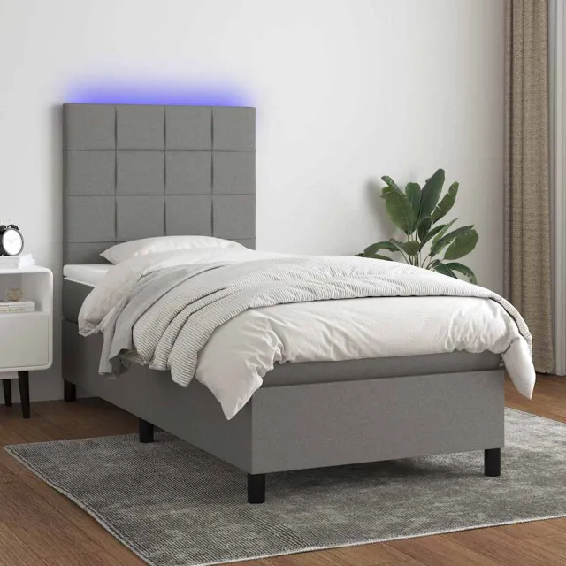 vidaXL Boxspring met matras en LED stof donkergrijs 80x200 cm