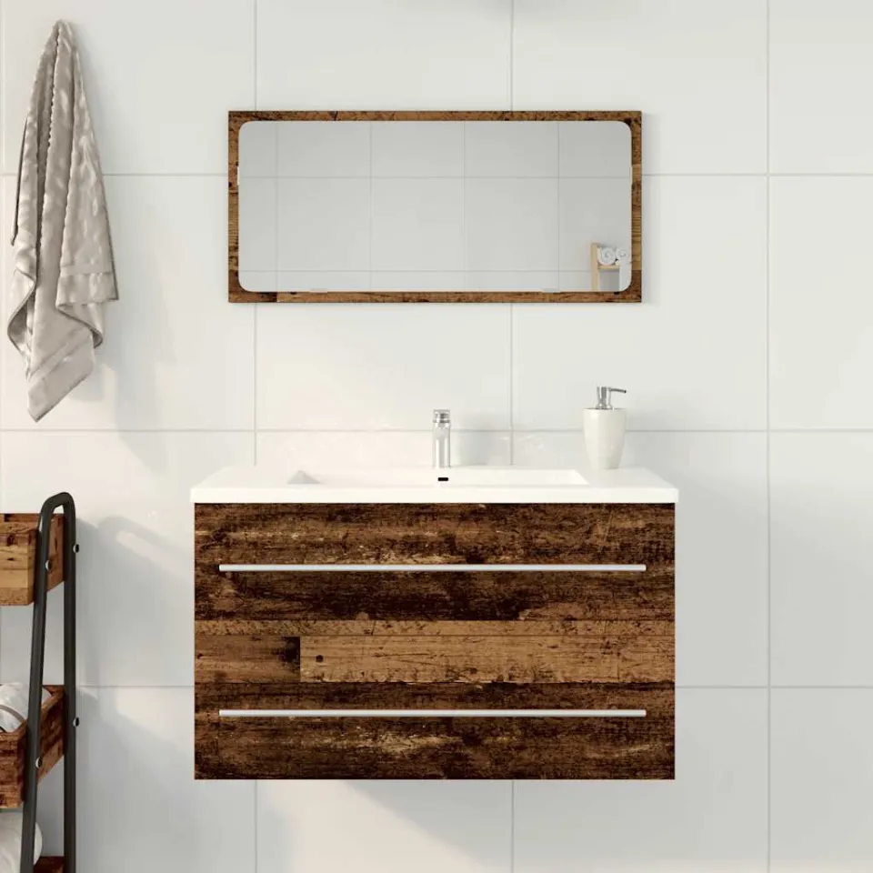 vidaXL Badkamer wastafelkast oud hout 80x38,5x48 cm bewerkt hout bruin, foto 3