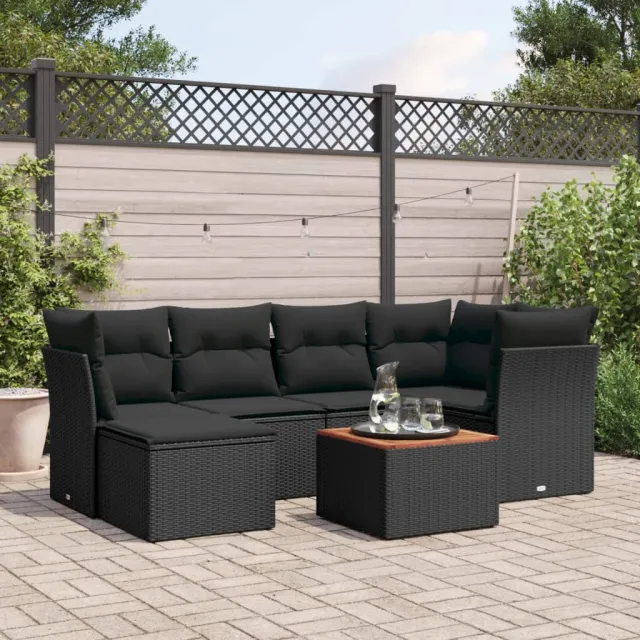 vidaXL 7-delige Loungeset met kussens poly rattan zwart, foto 2